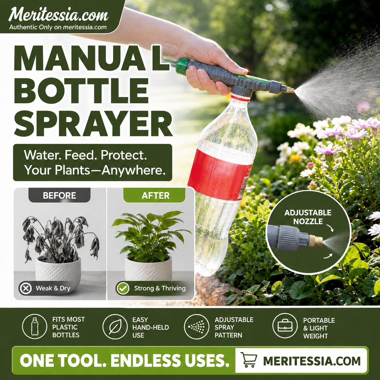 🌿 Save 50%! Adjustable Pressure Bottle Sprayer – Universal Fit for Standard Beverage Bottles