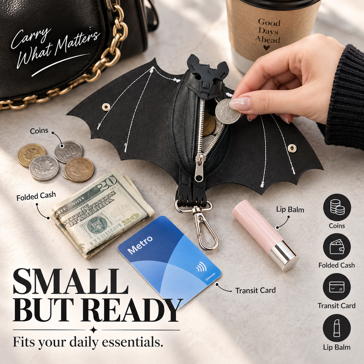 Gothic Bat Leather Coin Purse & Keychain Pouch 🦇🖤