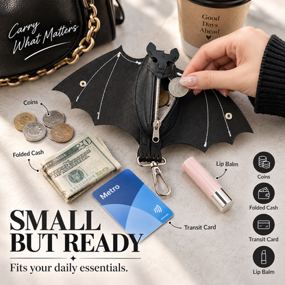 Gothic Bat Leather Coin Purse & Keychain Pouch 🦇🖤