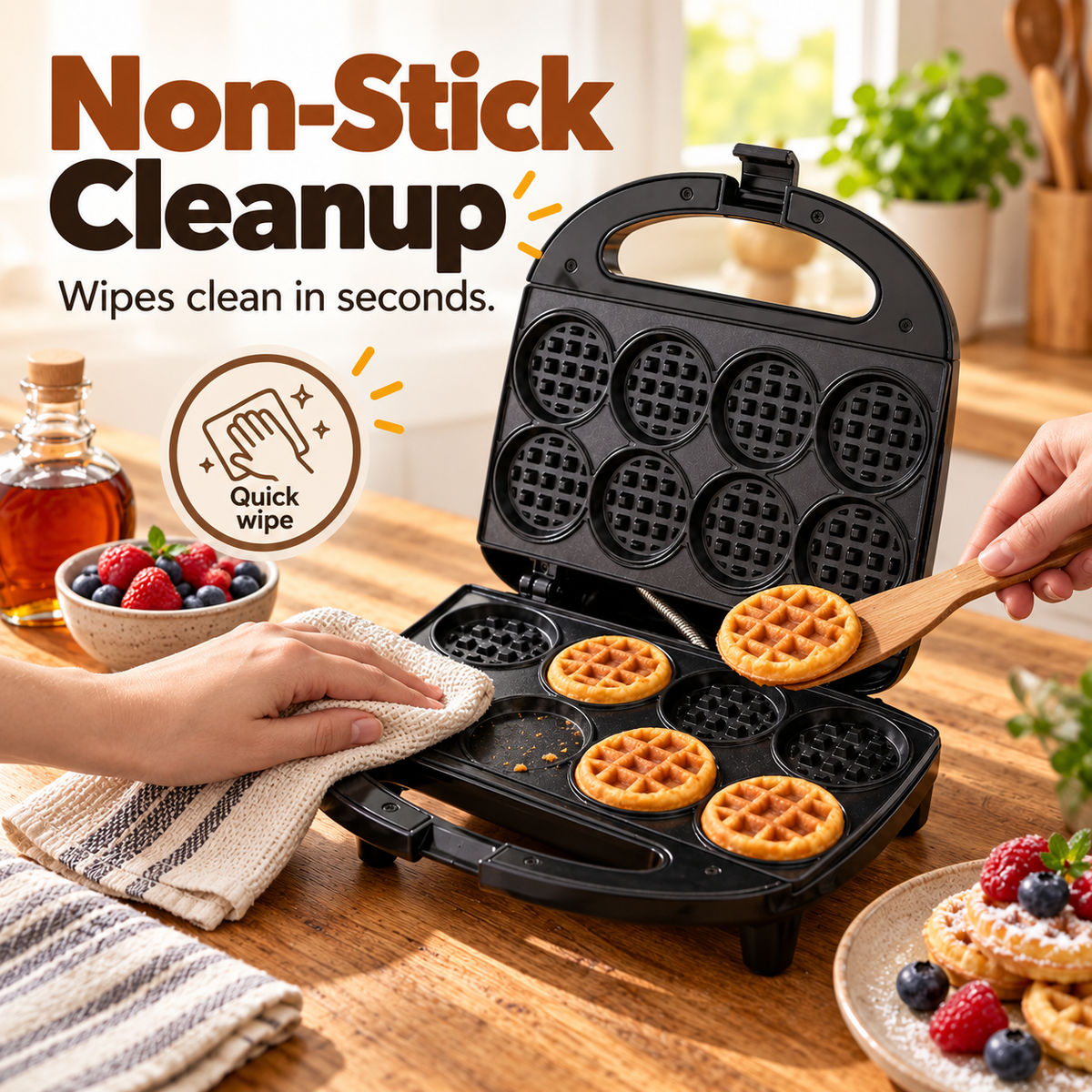 Fast Dual-Sided 8-Hole Mini Waffle Maker & Breakfast Machine 🧇😋