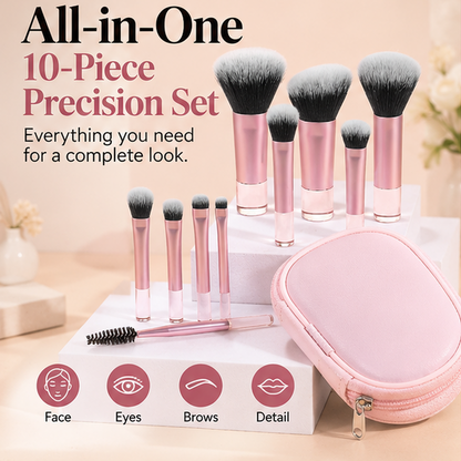 10-Piece Mini Portable Makeup Brush Set with Travel Capsule Case ✨