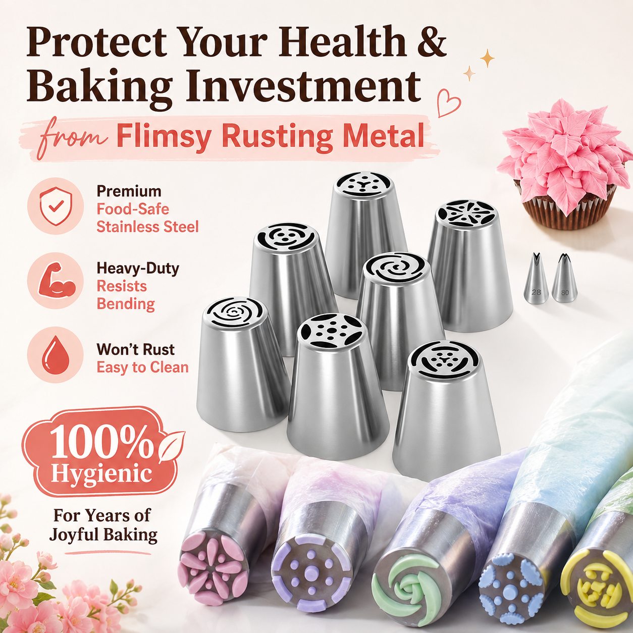 🎂 13-Piece Professional Cake & Cupcake Piping Nozzles Kit