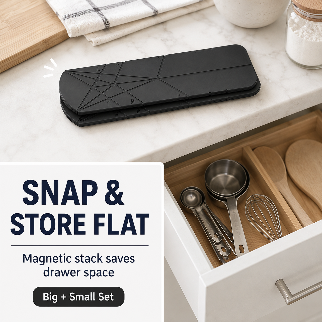 🥄 3-in-1 Foldable Silicone Measuring Spoons & Spatula Set (2-Piece Kit)