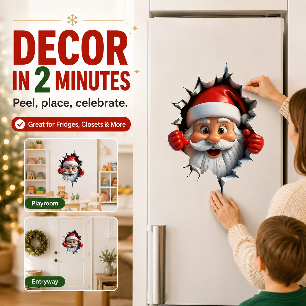 🎅 Bring Christmas Magic Home:  Santa Burst Wall Sticker!