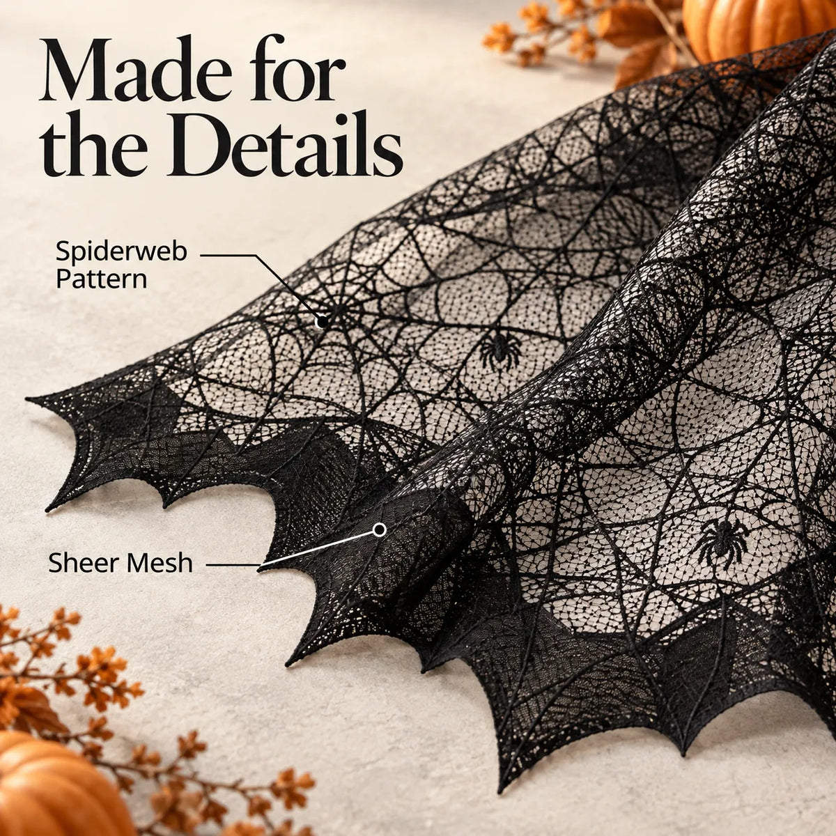 🕸️ Halloween Spiderweb Lace Poncho – Black Sheer Costume Cape with Batwing Hem 🎃