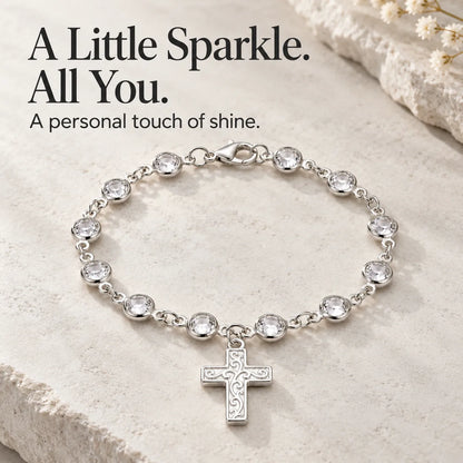 ✨ Sparkling Charm Chain with Faceted Stones – Silver-Tone Bow, Star & Cross Styles 🎁