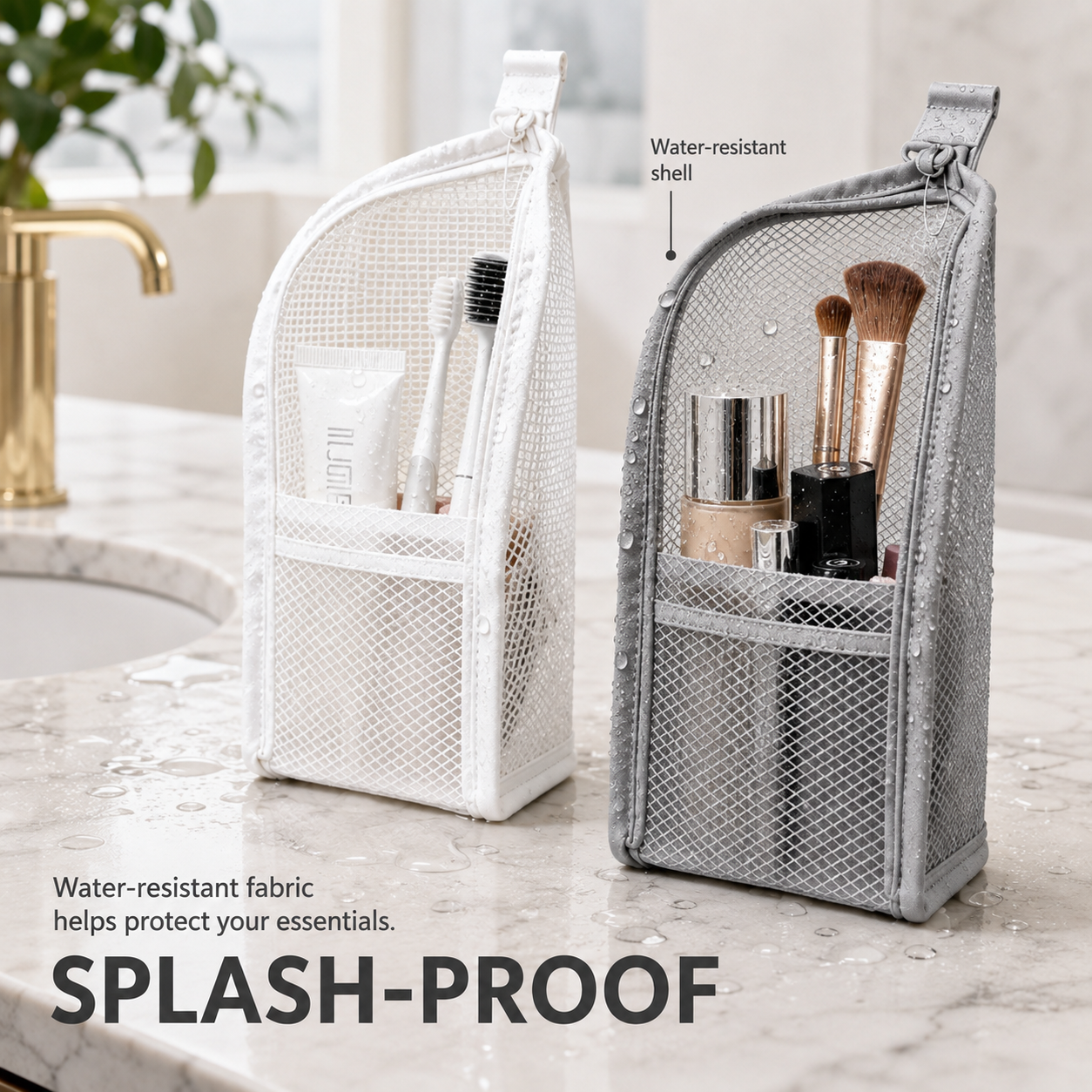💧 Waterproof Upright Cosmetic Pouch with Crystal-Clear Mesh