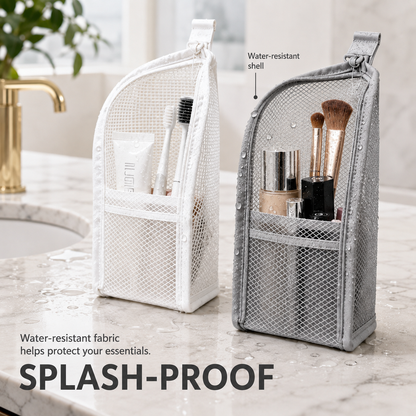 💧 Waterproof Upright Cosmetic Pouch with Crystal-Clear Mesh