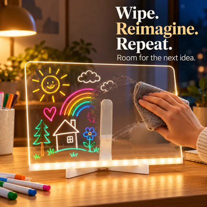 🎨 LED Light-Up Drawing Board for Kids – Reusable Clear Doodle Board with Colorful Markers & Adjustable Stand ✨