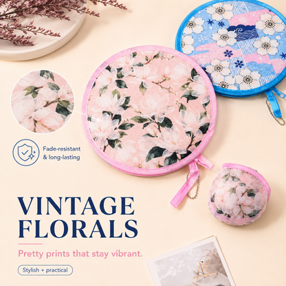 🌸 Portable Floral Foldable Hand Fan | Pocket Cooling Breeze with Pouch ✨