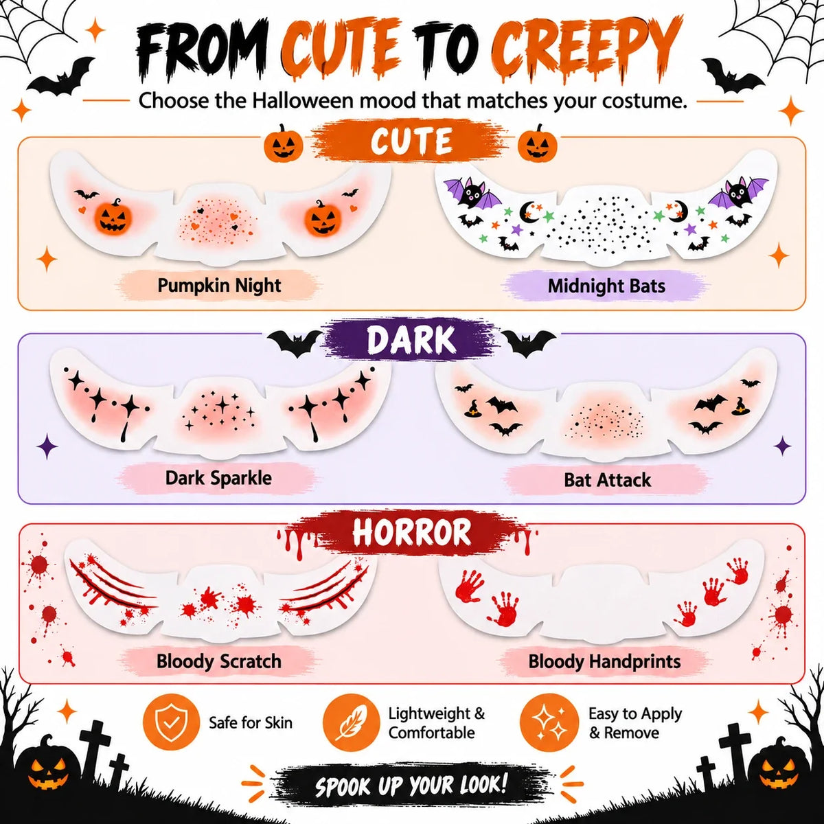 Halloween Face Stickers – 6 Spooky Costume Styles