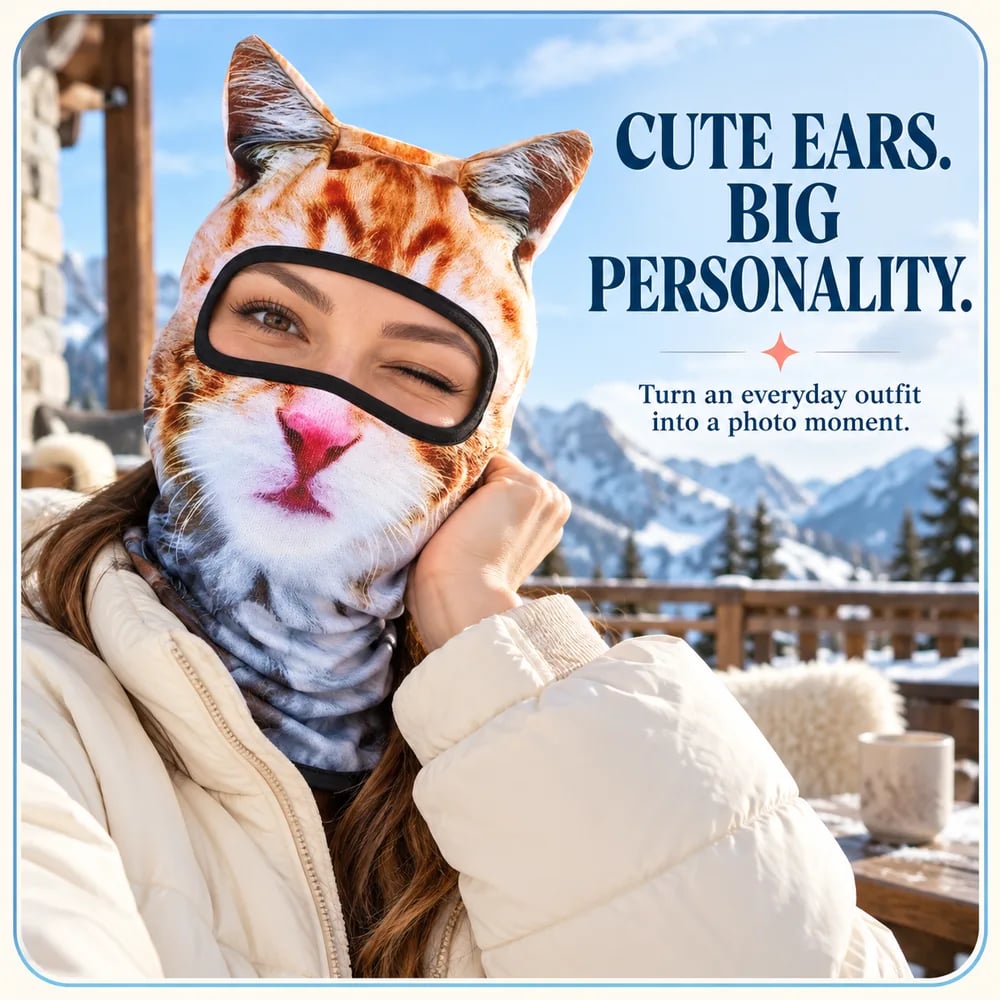 🔥🐱3D Realistic Animal Head Mask for Skiing, Cycling & Costume Parties