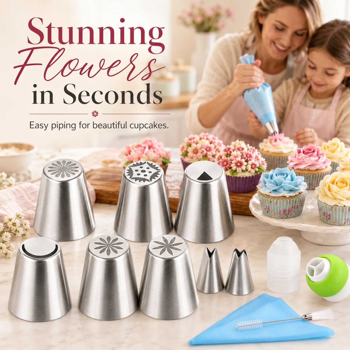 🎂 13-Piece Professional Cake & Cupcake Piping Nozzles Kit