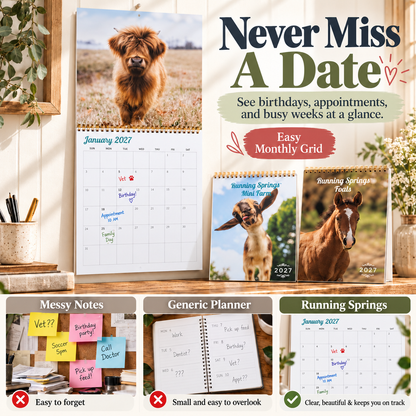 🐮 2027 Mini Farm Animal Wall Calendar – Adorable Farm Moments All Year Long