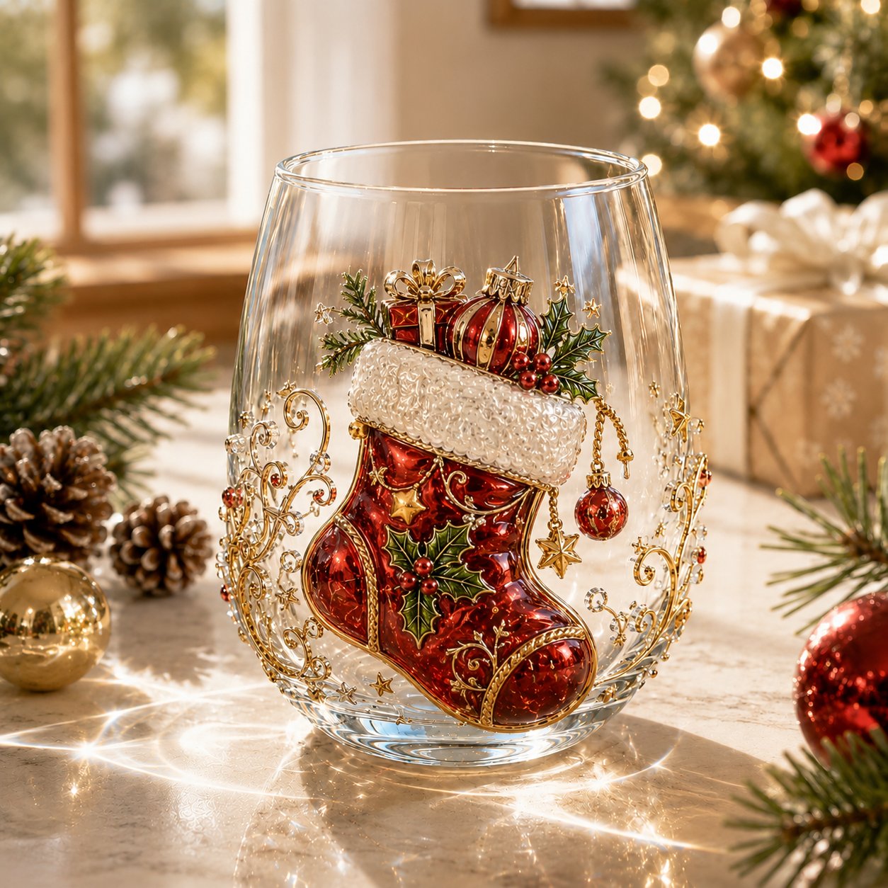 🎄 Luxury Christmas Glass Art Cup – Festive Holiday Drinkware & Premium Gift for Christmas 🎁✨