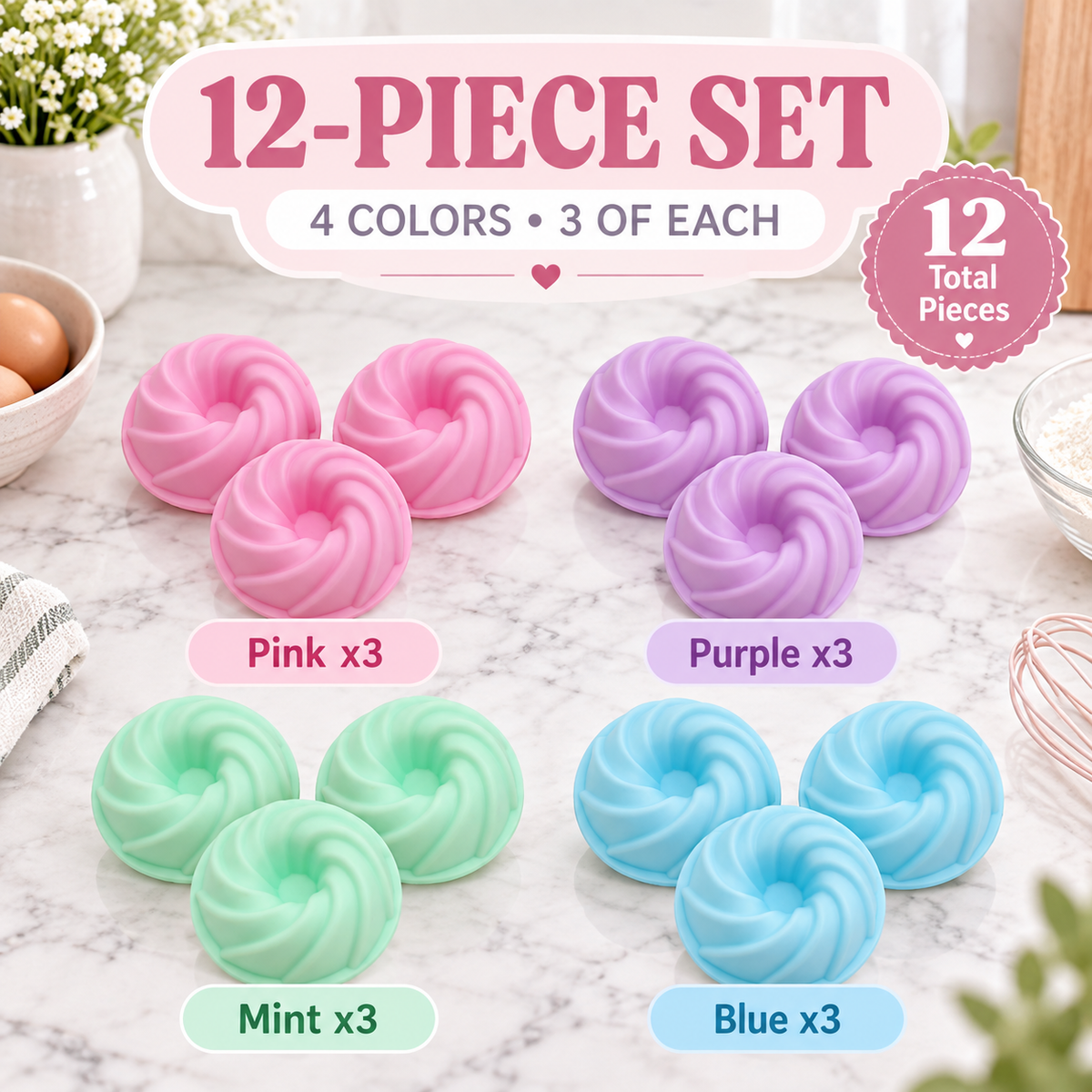 Multi-Shape Non-Stick Silicone Baking Cups & Muffin Molds Set (Reusables) 🧁