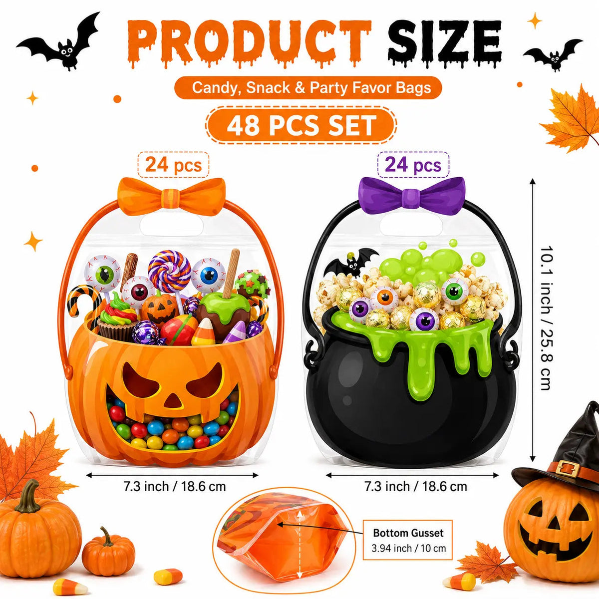 🍬 Halloween Candy Bags with Handles | Durable Clear Goodie Bags for Trick-or-Treating 🎃