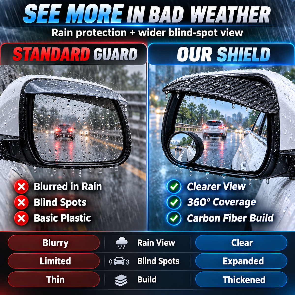 2-Pack Anti-Rain Rearview Mirror Visor & Convex Blind Spot Mirror🌧️