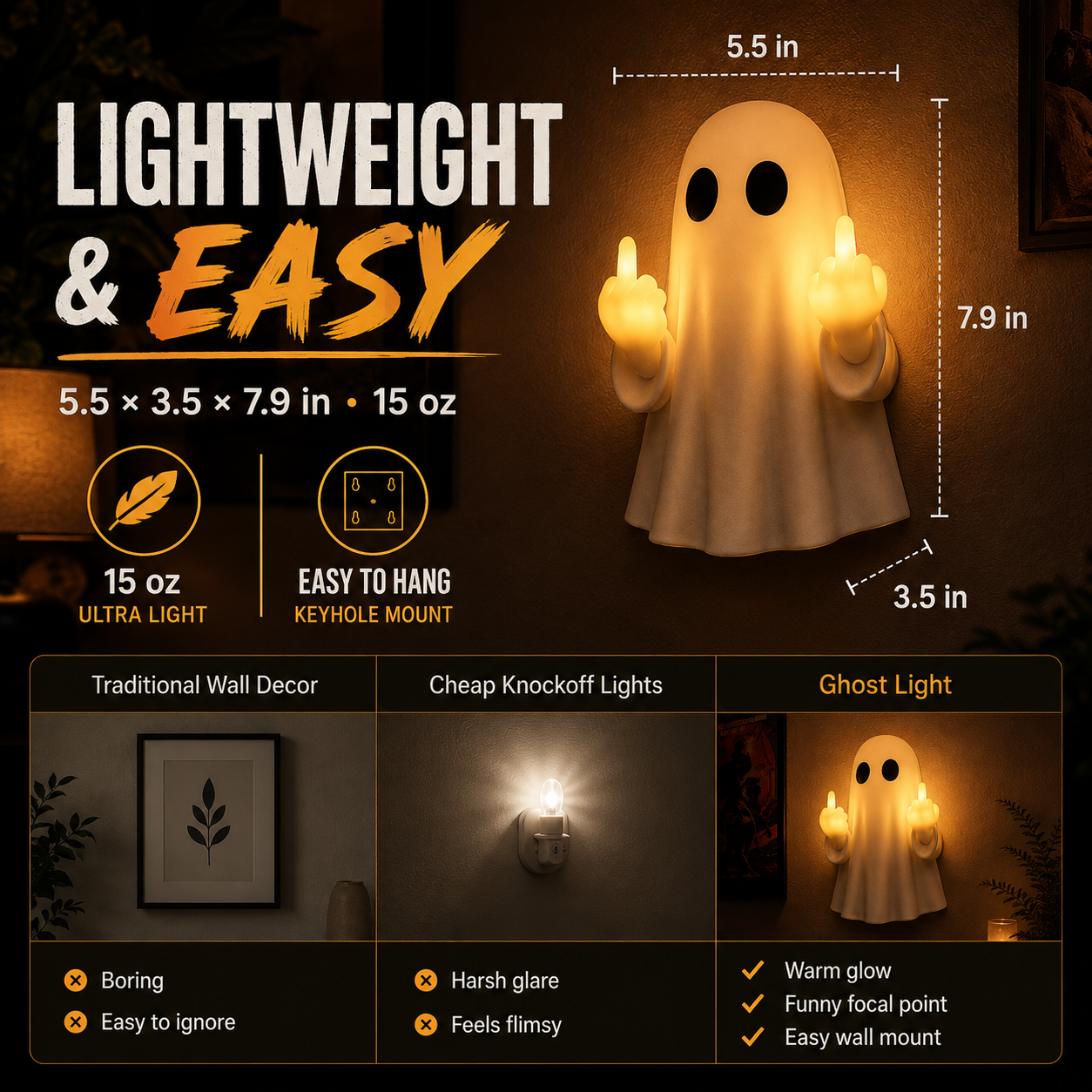 👻 Mood Off, Light On! Middle Finger Ghost Ambient Wall Light 💡