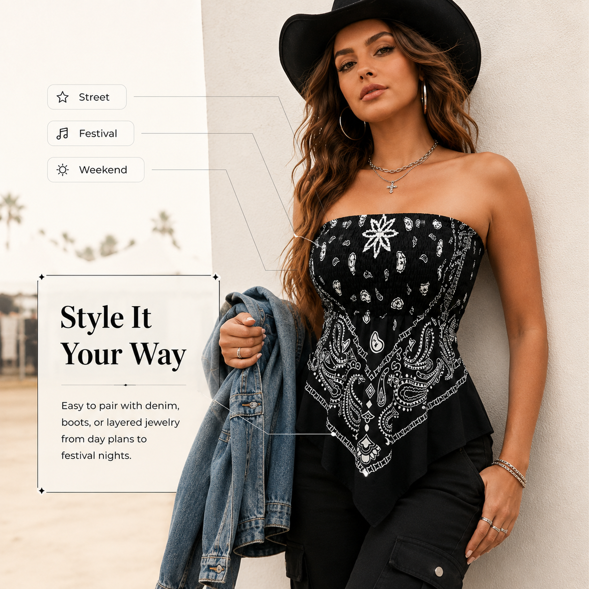 Retro Vibe Bandana Smocked Tube Top