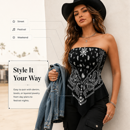 Retro Vibe Bandana Smocked Tube Top
