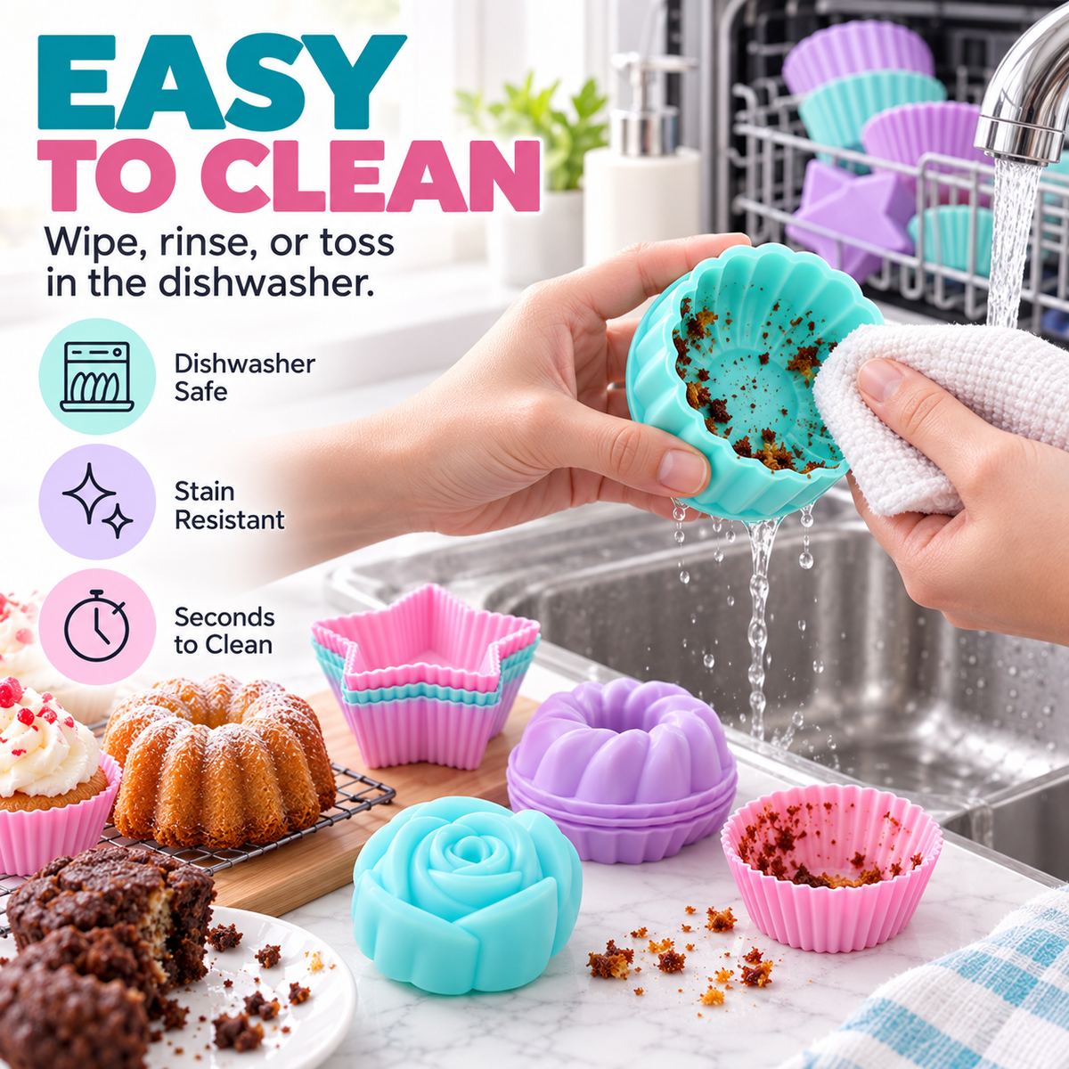 Multi-Shape Non-Stick Silicone Baking Cups & Muffin Molds Set (Reusables) 🧁