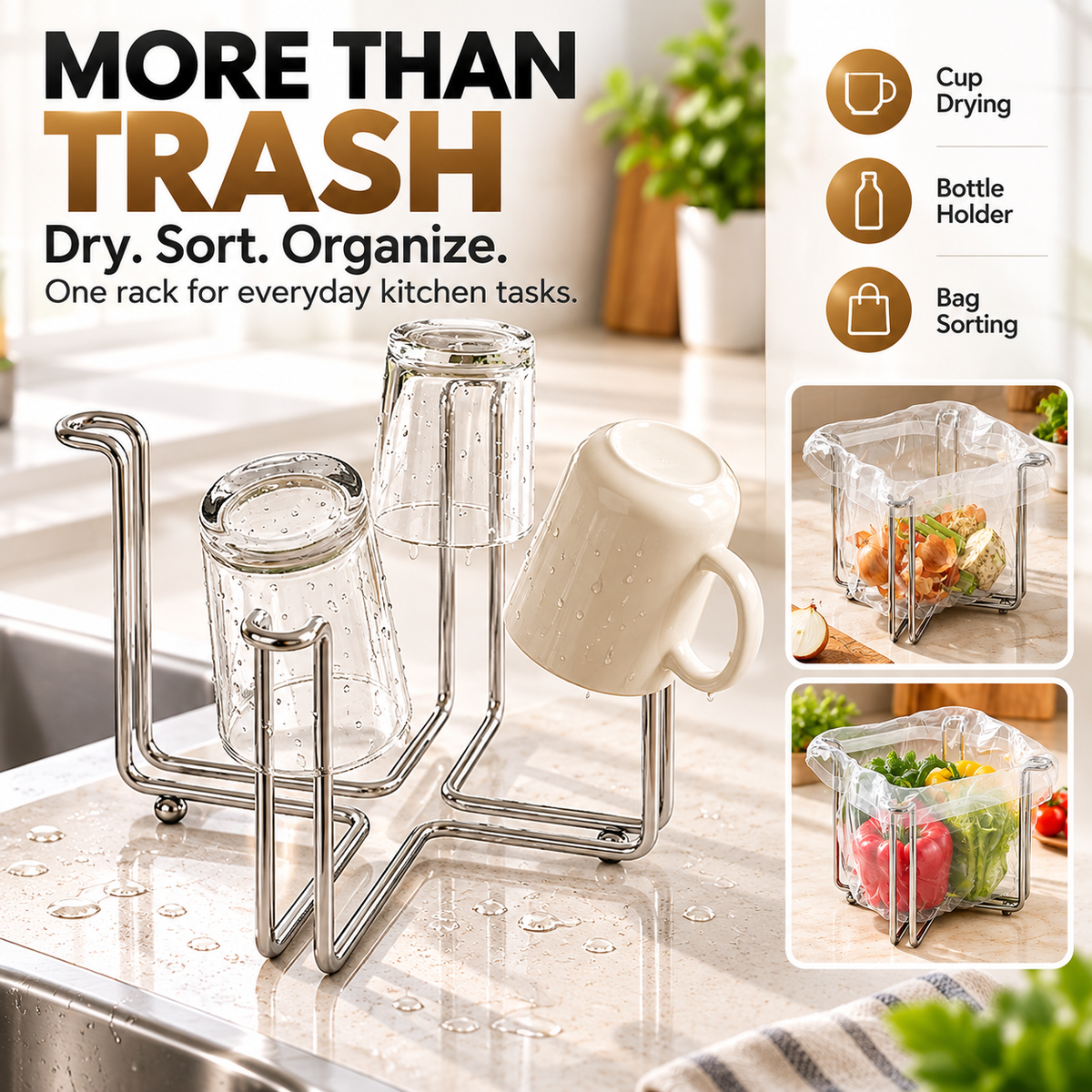 ✨ The Ultimate Foldable 304 Stainless Steel Trash Bag Holder