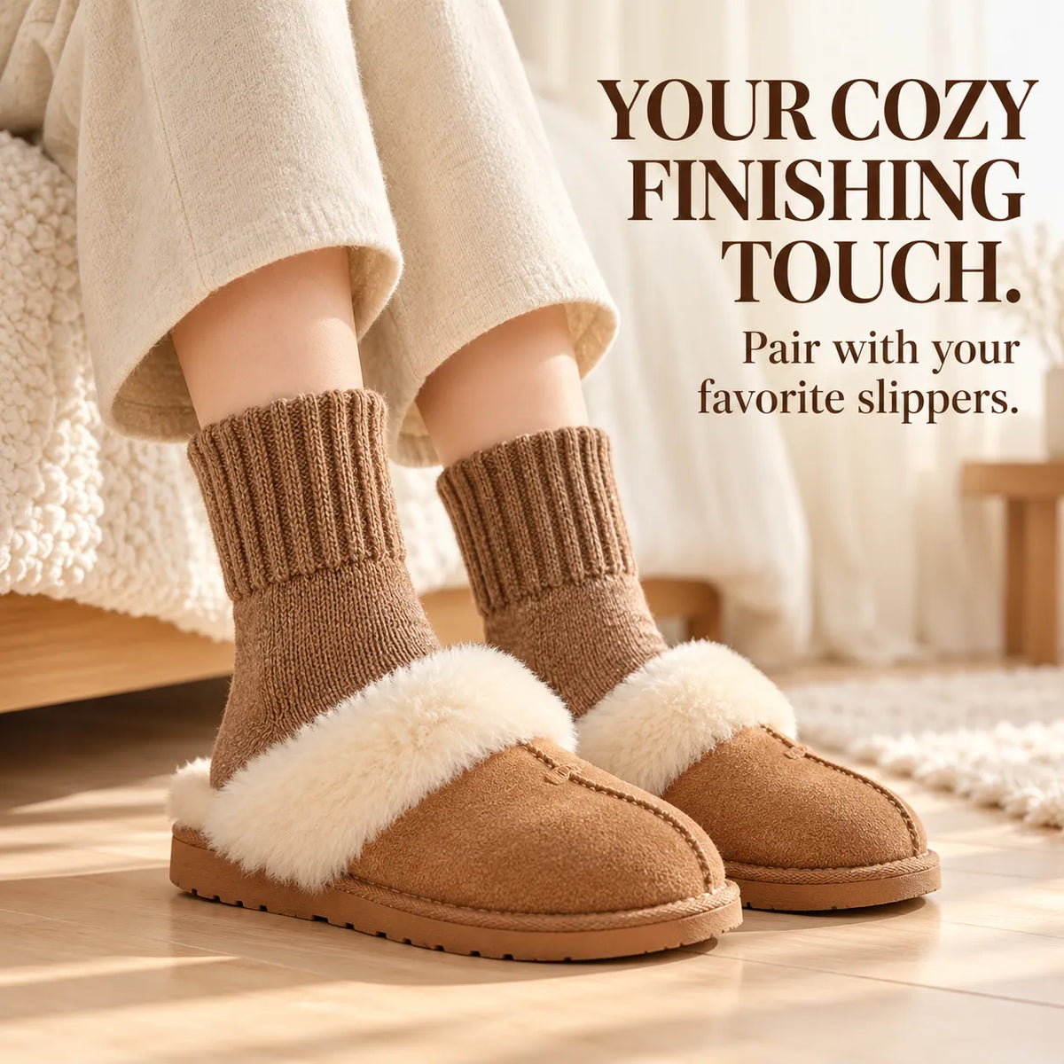 🧦 Women’s Cozy Knit Crew Socks – Ribbed Cuffs & Everyday Neutral Colors 🤎