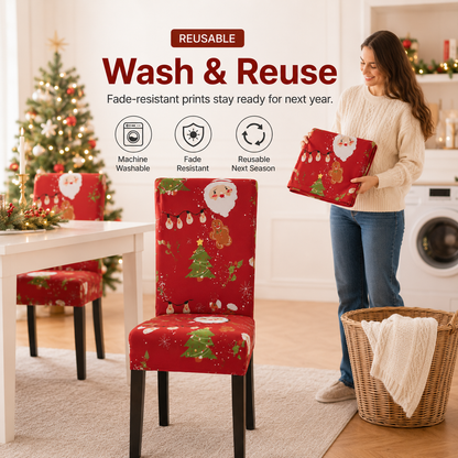 🎄 Elastic Christmas Dining Chair Cover – Soft, Washable & Festive Slipcover 🎅
