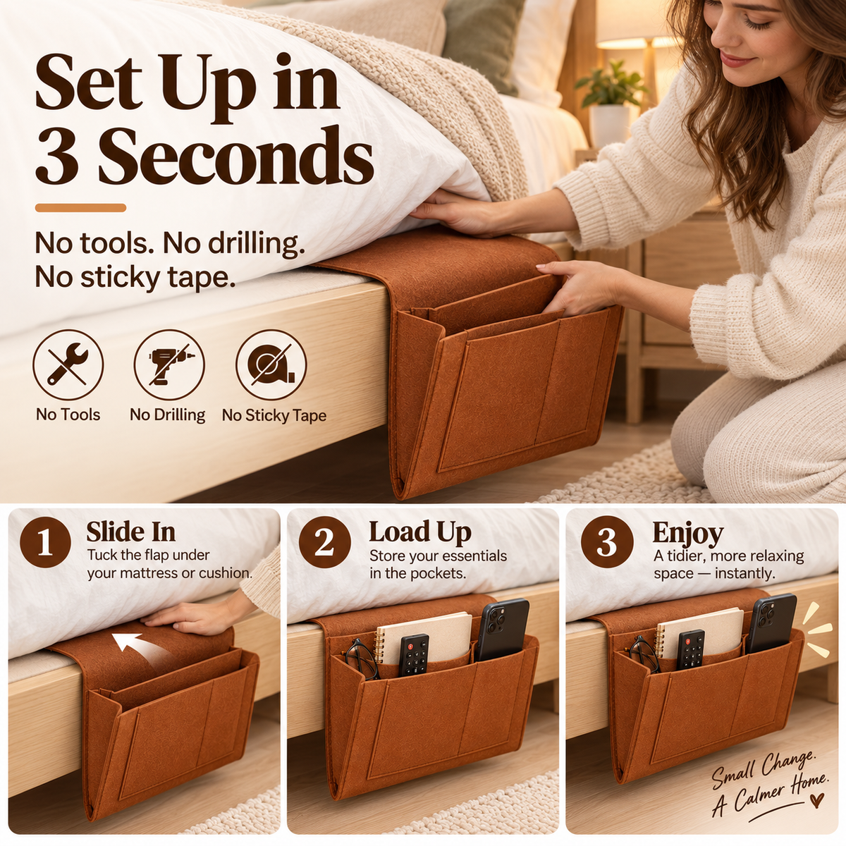 Cozy Felt Nightstand Organizer & Sofa Armrest Storage Bag 🏡