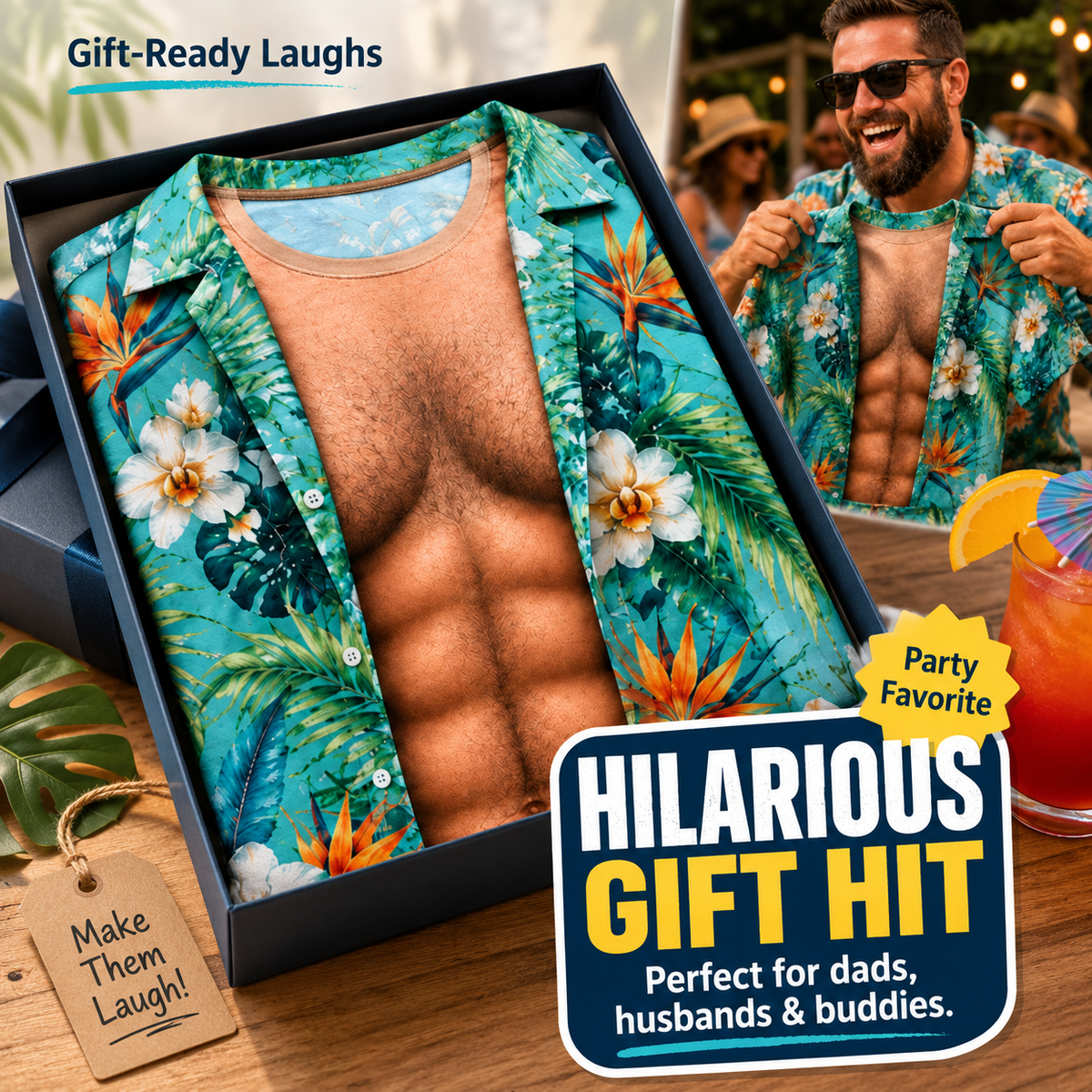 3D Hairy Chest Hawaiian Novelty Tee 🌴😂