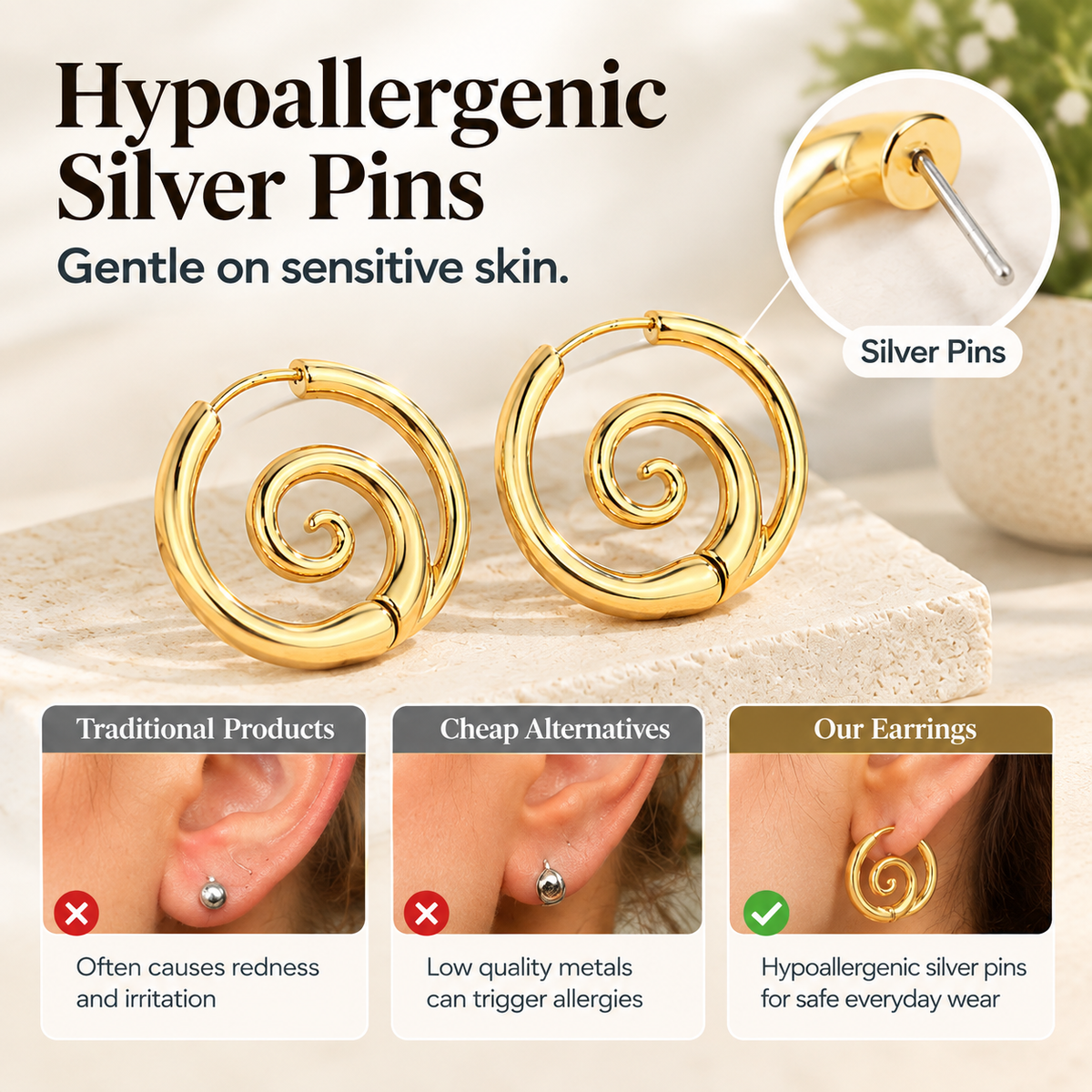 Chic Gold Spiral Huggie Hoops | Whimsical Fall Aesthetic Statement Earrings💫