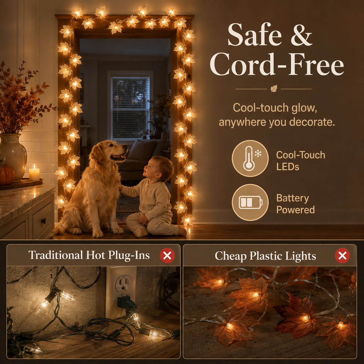 🍂 Instant Cozy Vibes Autumn Warm Maple Leaf LED String Lights