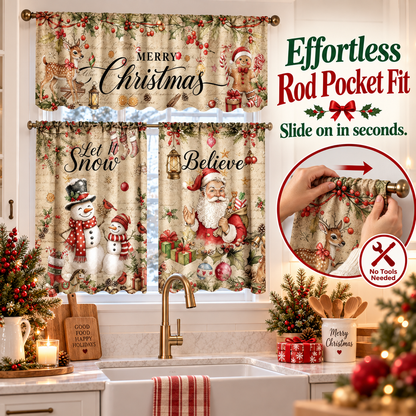 🎄 Christmas Buffalo Plaid Kitchen Curtain & Valance 3-Piece Set