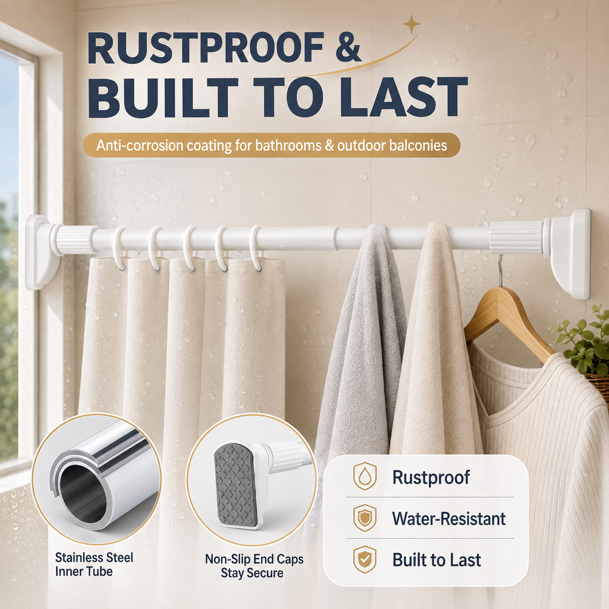 🔥 Heavy-Duty No-Drill Tension Drying Rod