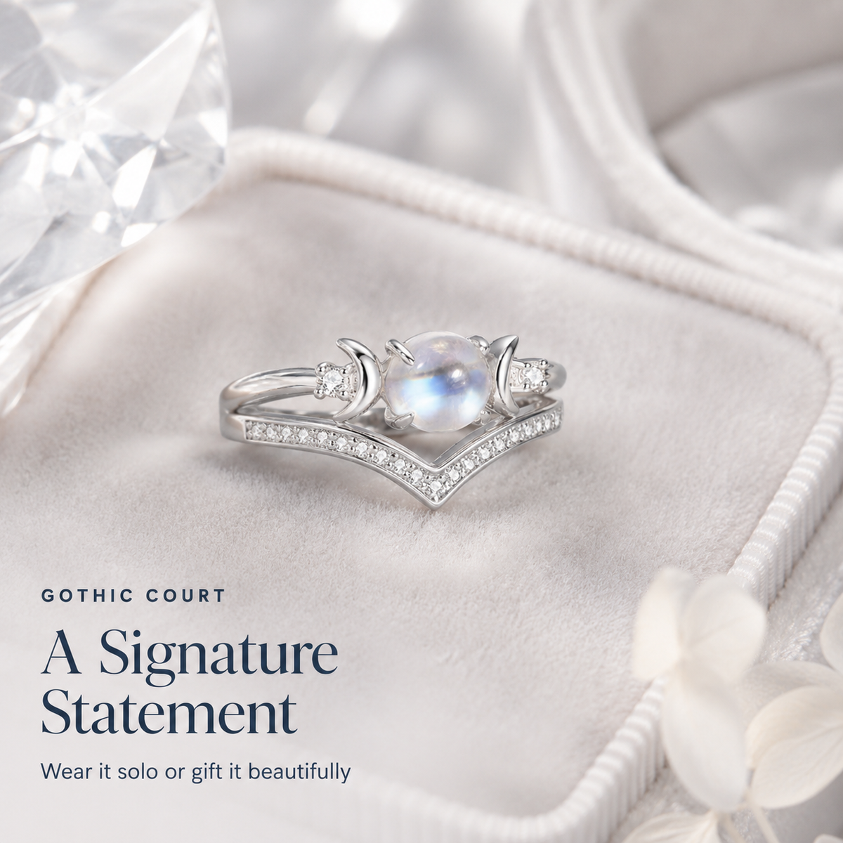 🌙 Mystic Triple Moon & Moonstone Ring | Celestial Vintage Jewelry
