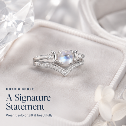 🌙 Mystic Triple Moon & Moonstone Ring | Celestial Vintage Jewelry