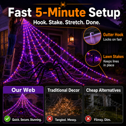 🕷️ Giant Light-Up Halloween Spider Web Set