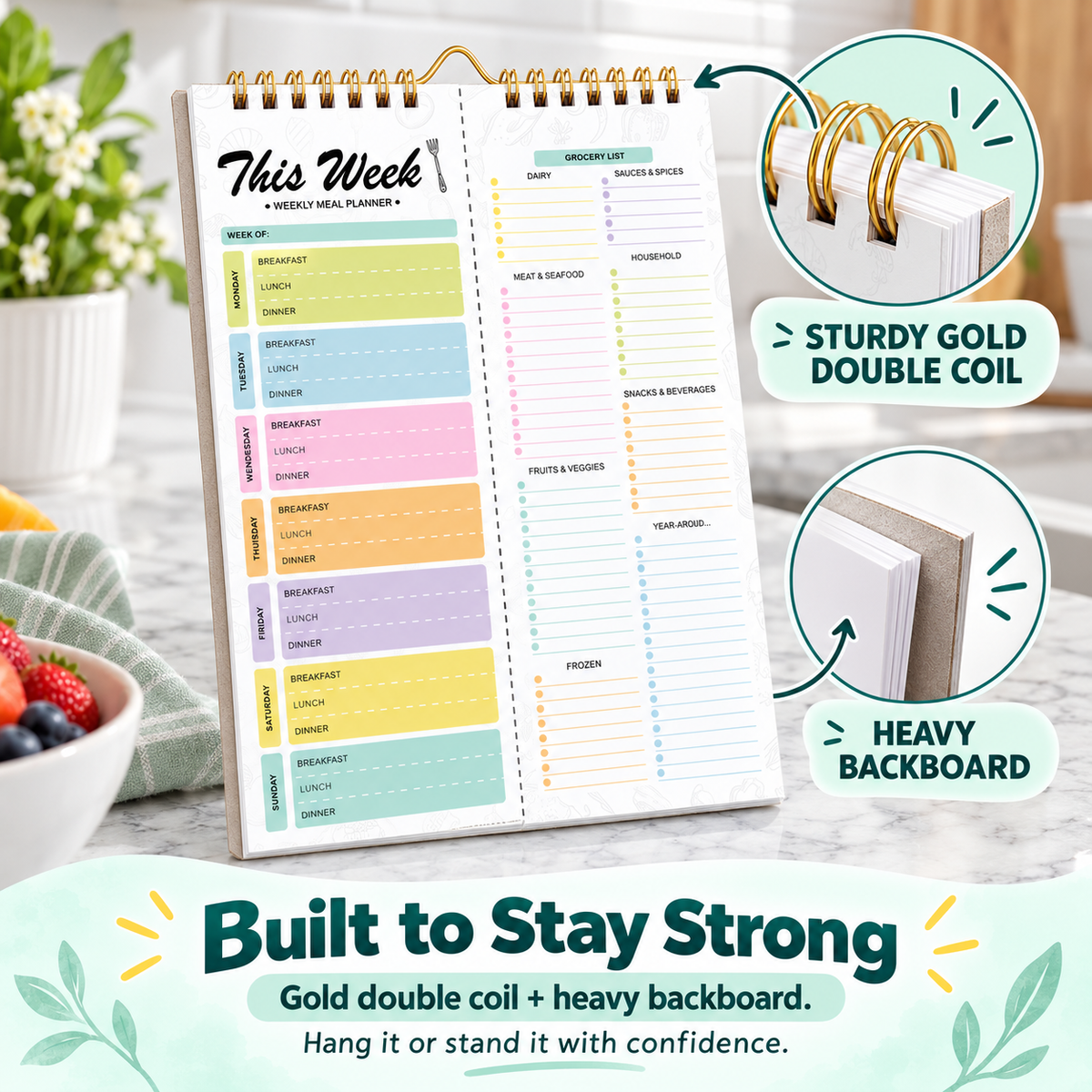 Weekly Meal Planner & Tear-Off Shopping List Notepad 🗓️