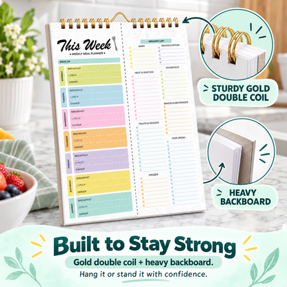 Weekly Meal Planner & Tear-Off Shopping List Notepad 🗓️