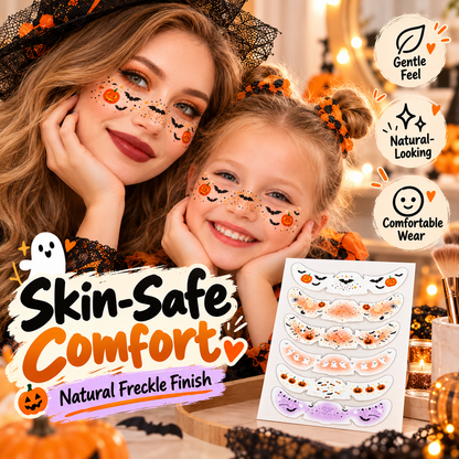 🕷️ 6-Pack Halloween Temporary Freckles & Bat Face Decals