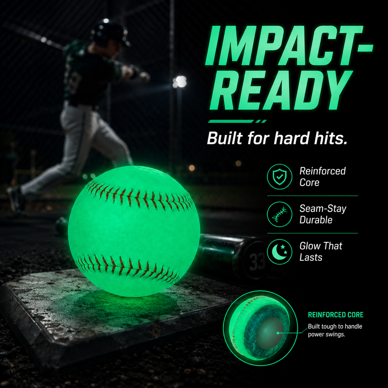 Glow-in-the-Dark Regulation Baseball — The Ultimate Night Backyard Game ⚾✨