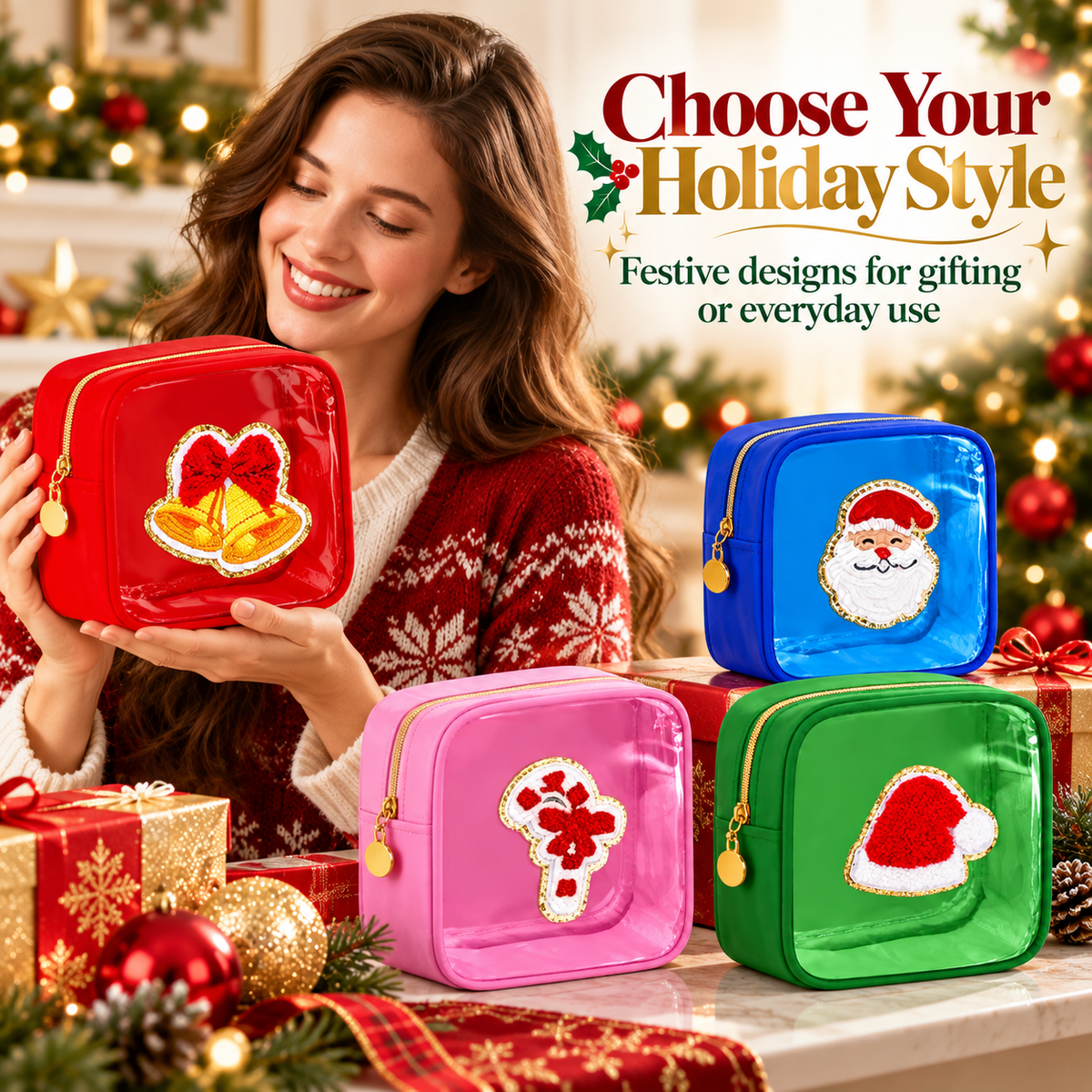 🎄 Christmas Tree Clear Makeup Bag – Festive Travel Organizer