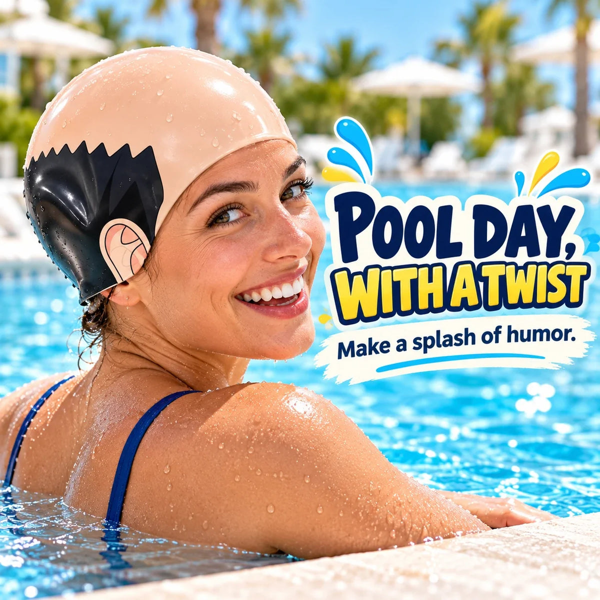 😂 Funny Bald-Head Swim Cap – Pool Day Laughs & Gifts 🎁🏊