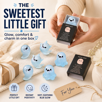 🌙 Light Up Your Night: Cute Glow-in-the-Dark Positive Ghost Figurine in Matchbox👻