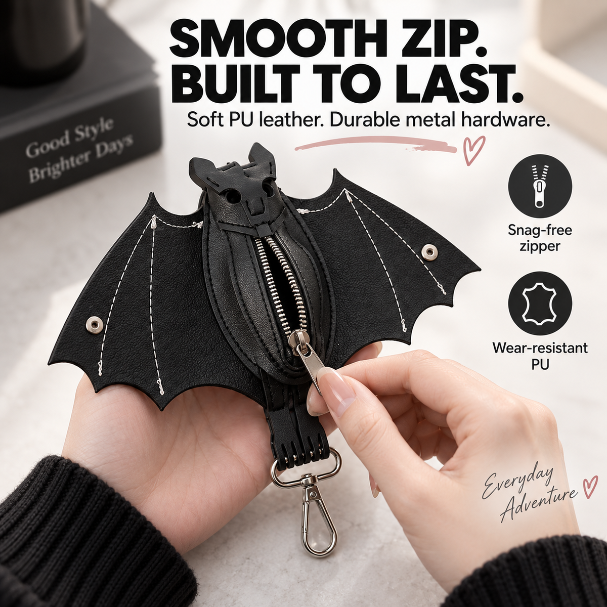 Gothic Bat Leather Coin Purse & Keychain Pouch 🦇🖤
