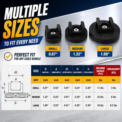 🧲 Heavy-Duty Magnetic Cable Mounts with Zip Tie Base