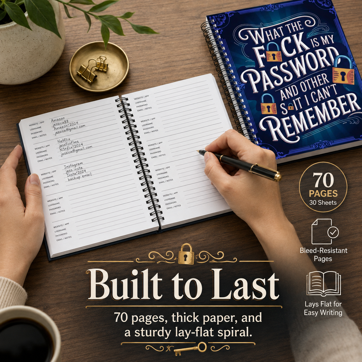 🔑 Humorous Spiral Password Book - Never Forget Logins Again!
