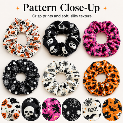 🎃 Hand-Illustrated Halloween Scrunchie Collection (6pc, Limited Batch)