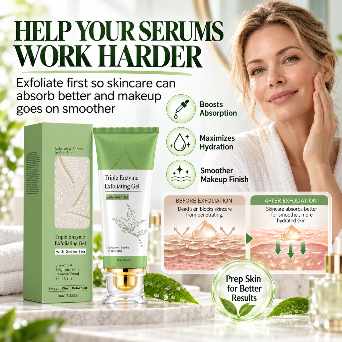 🍃 Green Tea Gentle Exfoliating Face Gel for Smooth & Radiant Skin